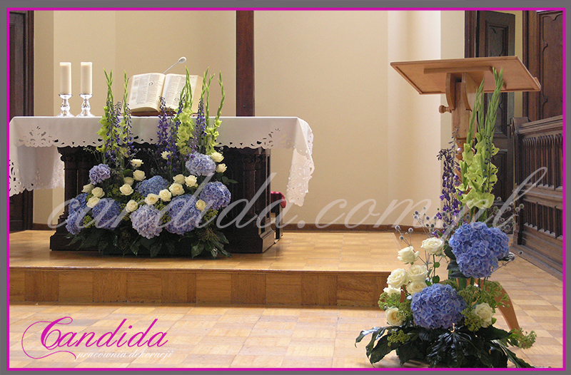 dekoracja ślubna kościoła, dekoracja ślubna ołtarza, dekoracja ślubna mównicy